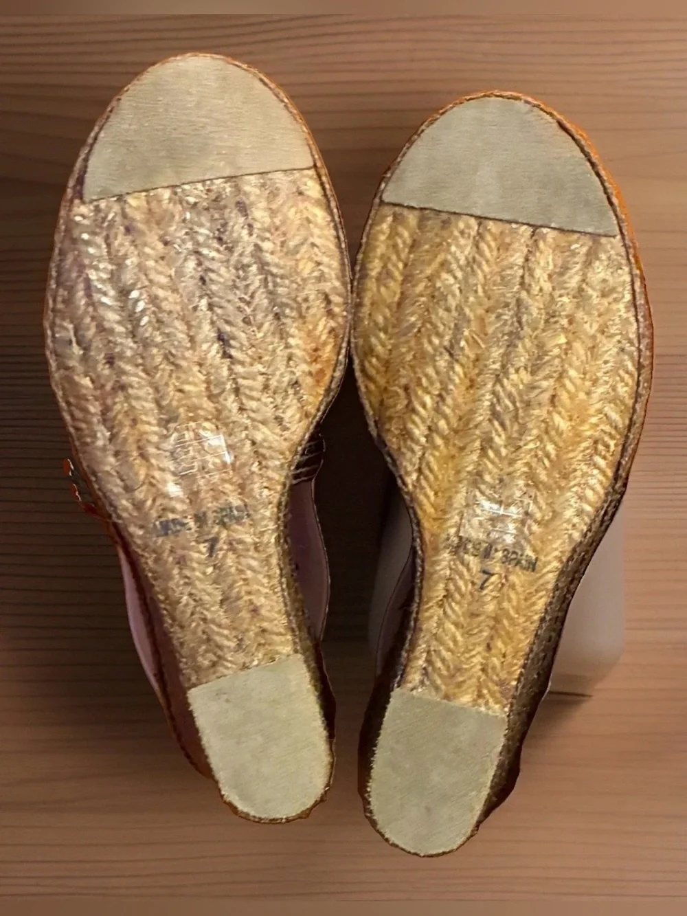 ANDRE ASSOUS Size 7 Brown Wedge Espadrilles, Criss-Cross Straps. Made in Spain
